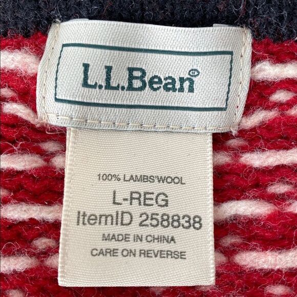 L.L. Bean Nordic Fair Isle Chunky Knit Metal Button Heavy Cardigan Red Sz L - Picture 7 of 11